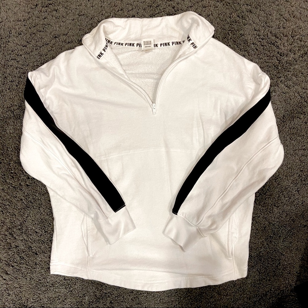 PINK Half Zip Collared White Sweatshirt